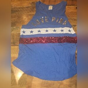 PINK Victoria's Secret Blue Tank with Red Sequin and Star Details